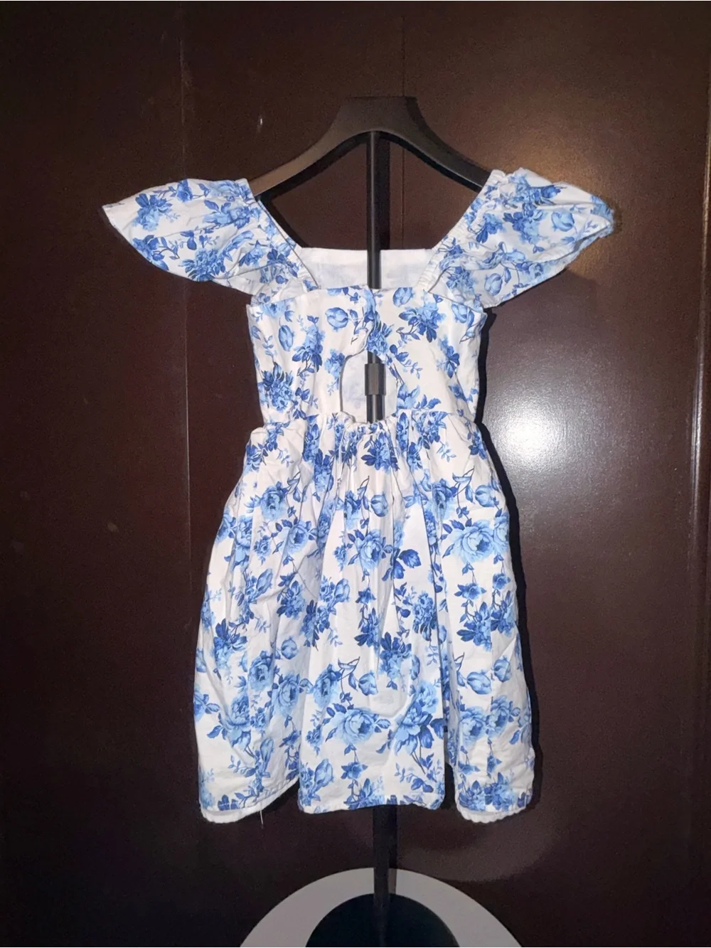 Girls Tahari Floral Blue & White Girls' Puff-Sleeve Dress size 7/8